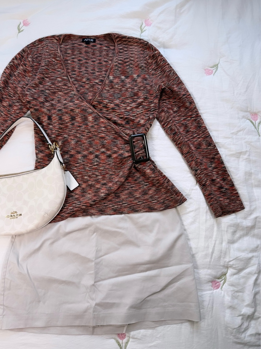 Knit Vintage y2k Fall Multi-Color Wrap Sweater with Belt Buckle details